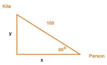 Astring of a kite is 100 meters long and it makes an angle of 60° with horizontal. find the height o