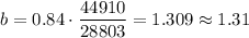 b=0.84\cdot \dfrac{44910}{28803}=1.309\approx 1.31