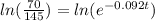 ln(\frac{70}{145})=ln(e^{-0.092t})