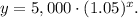 y=5,000\cdot (1.05)^x.