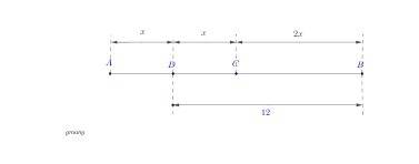 If d is the midpoint of line ac, c is the midpoint of line ab, and bd=12, what is the length of line