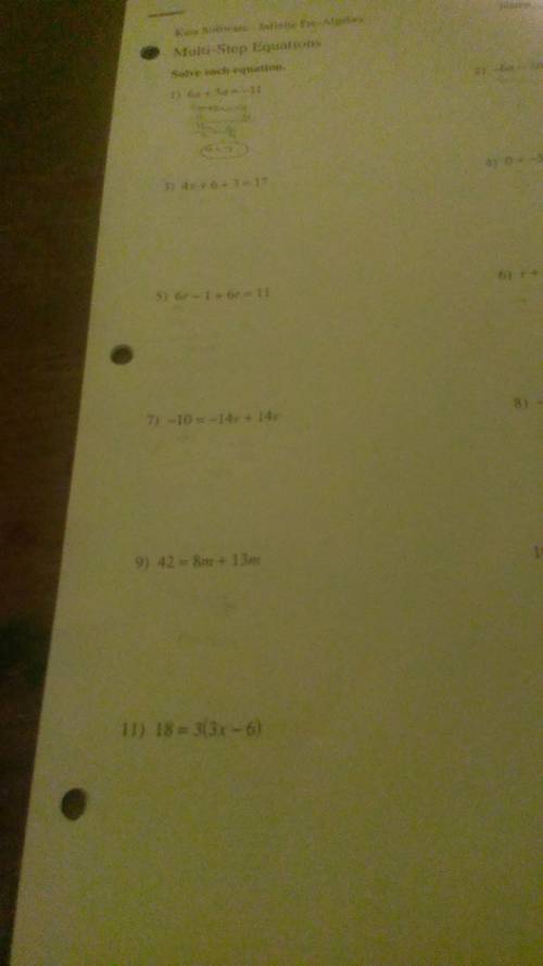 Multi step equations 4x+6+3=17