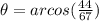 \theta = arcos(\frac{44}{67})