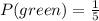 P(green) = \frac{1}{5}