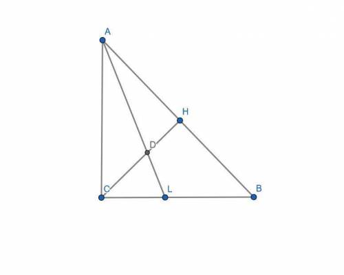 In right △abc, the altitude ch to the hypotenuse ab intersects angle bisector al in point d. find th