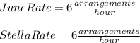 JuneRate=6\frac{arrangements}{hour}\\\\StellaRate=6\frac{arrangements}{hour}