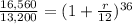 \frac{16,560 }{13,200 } = (1 + \frac{r}{12})^{36}