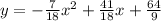 y=-\frac{7}{18}x^2+\frac{41}{18}x+\frac{64}{9}