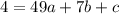 4=49a+7b+c