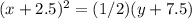 (x+2.5)^{2}=(1/2)(y+7.5)