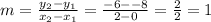 m=\frac{y_2-y_1}{x_2-x_1}=\frac{-6--8}{2-0}=\frac{2}{2}=1