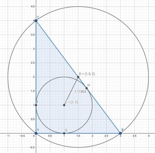 The sides of triangle abc are 3, 4, and 5 inches long. how far is the incenter of the triangle from
