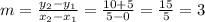 m=\frac{y_{2}-y_{1}}{x_{2}-x_{1}} =\frac{10+5}{5-0}= \frac{15}{5} =3