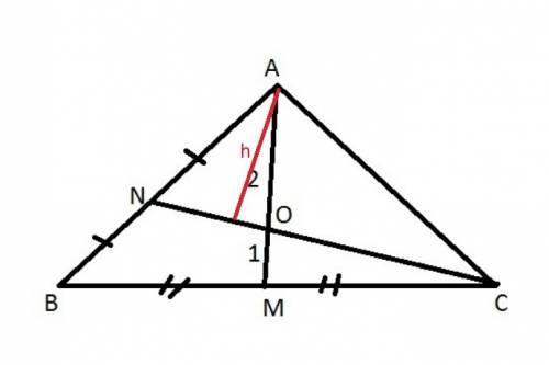 Median am and cn of △abc intersect at point o. what part of area of △abc is the area of △aon?