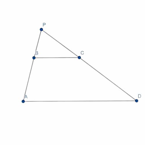 Suppose given a trapezoid abcd with bases bc=5 and ad=8, and leg cd=3. the lines ab and cd meet at a