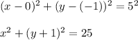 (x-0)^2+(y-(-1))^2=5^2\\\\x^2+(y+1)^2=25