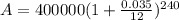 A=400000(1+\frac{0.035}{12})^{240}