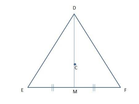 In upper delta def, the midpoint of the side opposite vertex d is m and the centroid is c. if dm is