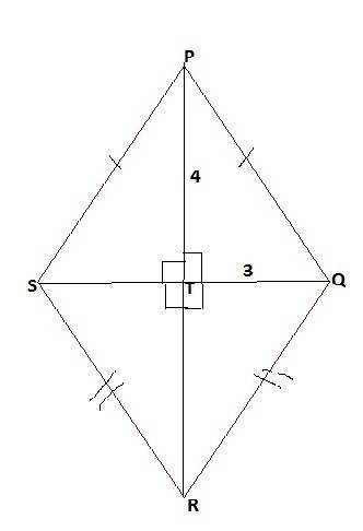 In  kite pqrs , tq=3 cm and tp=4 cm. what is sp ?  enter your answer in the box.