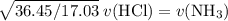 \sqrt{36.45 /17.03}\; v(\text{HCl}) = v(\text{NH}_3)