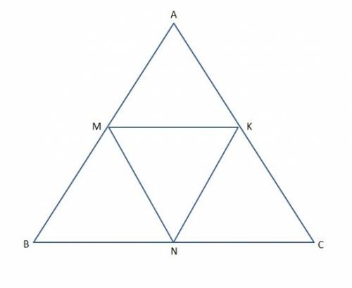 The perimeter of a △abc equals 12 in. the midpoints of the sides m, n and k are connected consecutiv