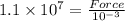 1.1 \times 10^7 = \frac{Force}{10^{-3}}