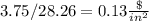 3.75/28.26=0.13\frac{\$}{in^{2}}