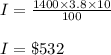 I=\frac{1400\times 3.8\times 10}{100}\\\\I=\$532