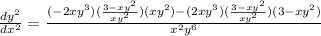 \frac{dy^2}{dx^2}=\frac{(-2xy^3)(\frac{3-xy^2}{xy^2})(xy^2)-(2xy^3)(\frac{3-xy^2}{xy^2})(3-xy^2)}{x^2y^6}