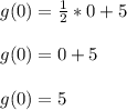 g(0)=\frac{1}{2}*0+5\\\\g(0)=0+5\\\\g(0)=5