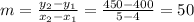 m=\frac{y_2-y_1}{x_2-x_1}=\frac{450-400}{5-4} =50