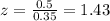 z=\frac{0.5}{0.35}=1.43