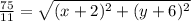 \frac{75}{11}=\sqrt{(x+2)^2+(y+6)^2}
