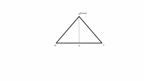 Ellen has property whose boundary lines form a triangle, as shown in the diagram. her house lies at