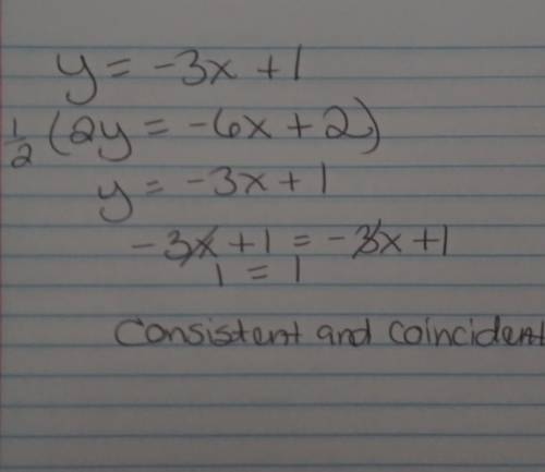 Is the system of equations is consistent, consistent and coincident or inconsistent?