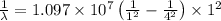 \frac{1}{\lambda}=1.097\times 10^7\left(\frac{1}{1^2}-\frac{1}{4^2} \right )\times 1^2