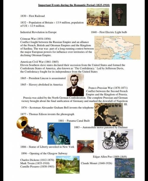 Ineed events that happened during romanticism asap by today 5 events american