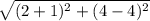 \sqrt{(2+1)^2+(4-4)^2}
