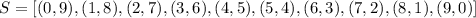 S=[(0,9),(1, 8),(2,7),(3,6),(4,5),(5,4),(6,3),(7,2),(8,1),(9,0)}]