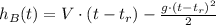 h_B (t) = V \cdot (t-t_r) - \frac{g \cdot (t-t_r)^2}{2}