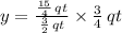 y = \frac{\frac{15}{4}\,qt}{\frac{3}{2}\,qt } \times \frac{3}{4}\,qt