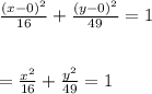 \frac{(x-0)^2}{16} +\frac{(y-0)^2}{49} =1\\\\\\=\frac{x^2}{16} +\frac{y^2}{49} =1