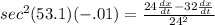 sec^2(53.1)(-.01)=\frac{24\frac{dx}{dt}-32\frac{dx}{dt}  }{24^2}