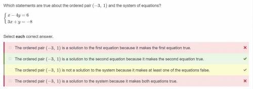 Will mark brainliest. which statements are true about the ordered pair (−3, 1) and the system of equ