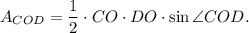 A_{COD}=\dfrac{1}{2}\cdot CO\cdot DO\cdot \sin\angle COD.