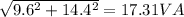 \sqrt{9.6^{2}+14.4^{2}}=17.31VA