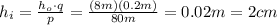 h_i = \frac{h_o \cdot q}{p}=\frac{(8 m)(0.2 m)}{80 m}=0.02 m=2 cm