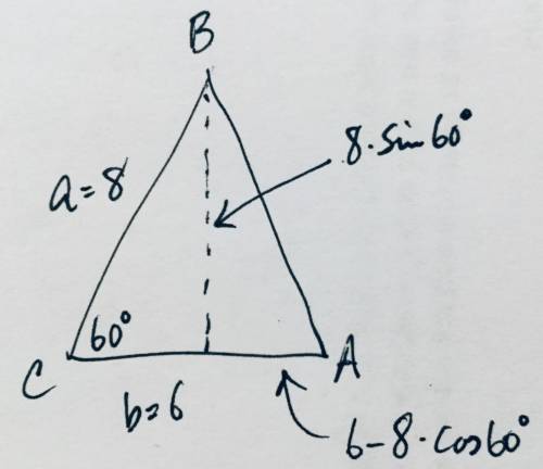 In triangle abc, a=8, b=6 and angle c = 60 degrees. find the measure of angle a.