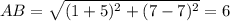 AB=\sqrt{(1+5)^2+(7-7)^2} =6