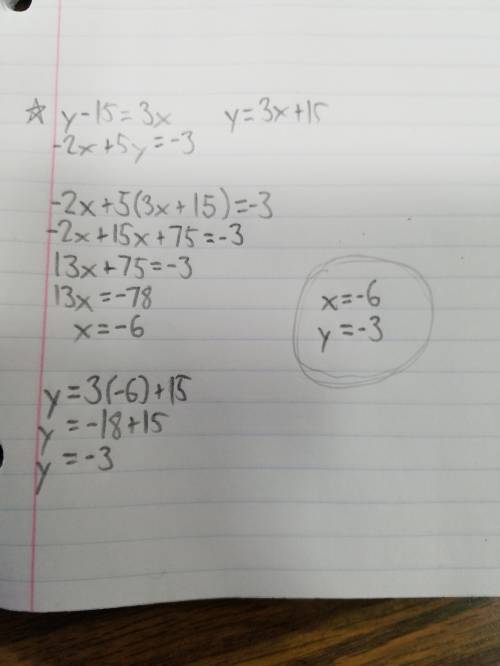 How can i find y &  x y-15=3x -2x+5y=-3